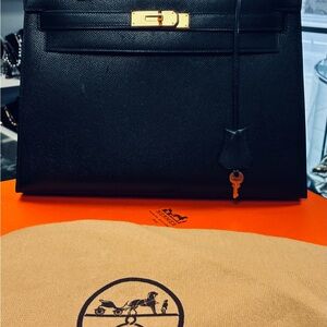 Vintage Full Set Hermes Kelly Sellier 32 Bleu Marine